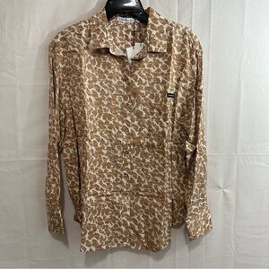 Calvin Klein Jeans Women's Leopard Cheetah Print Boyfriend Shirt Brown Med